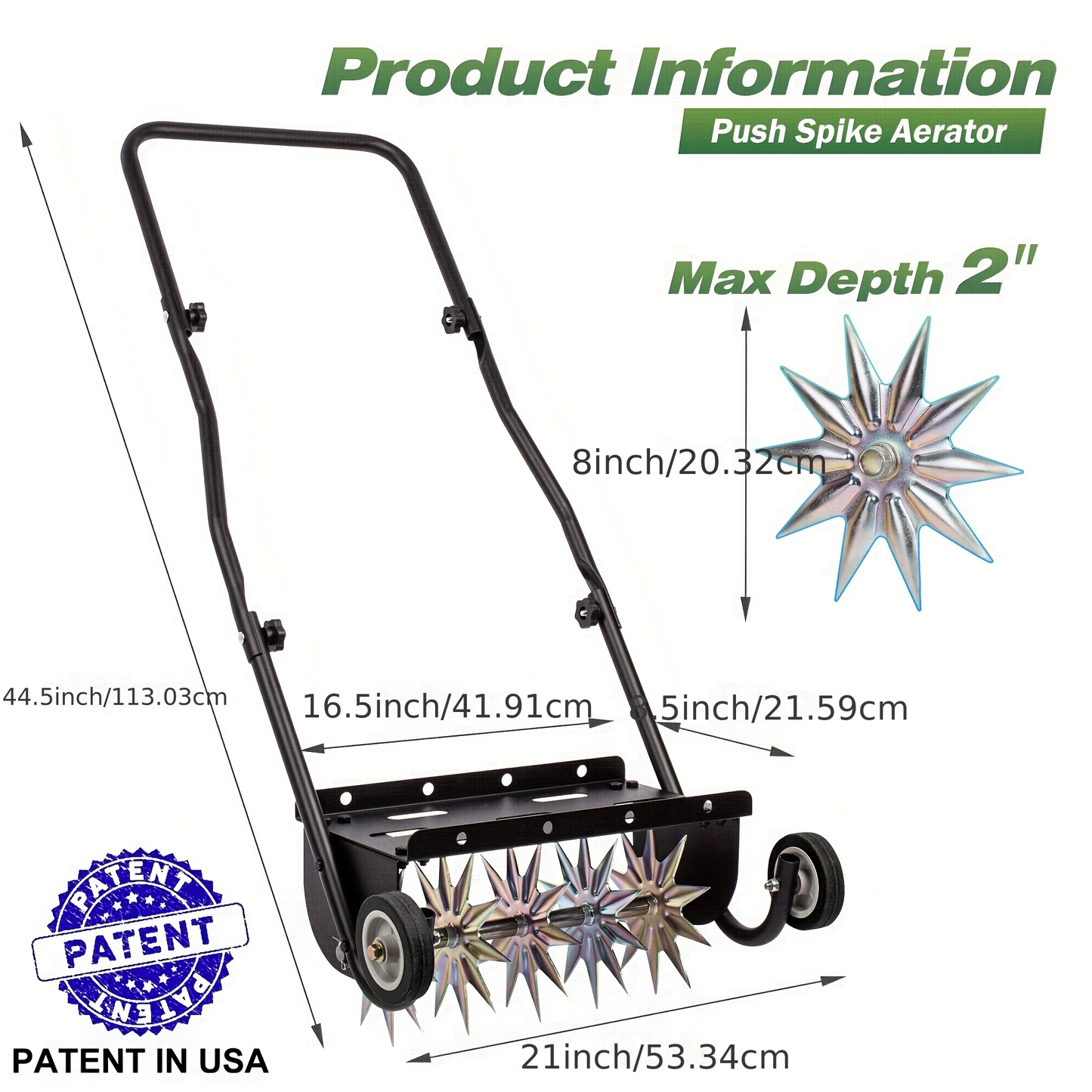 Rolling Lawn Aerator Push Spike 16.5" Heavy Duty with 5-Star Steel Tines, Weight Tray & Steel Handle for Deep Soil Aeration, Lawn Garden Yard Grass Care