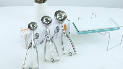 Three-Piece Trigger Scoop Set with Small, Medium and Large Bowls for Ice Cream, Cookie Dough and Fruit