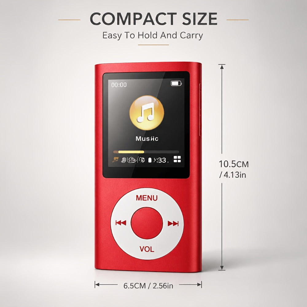 Aluminum Alloy MP3 Player 64GB with Earphone & Charging Cable, Slim 1.8 Inch LCD Portable Music Player, 200mAh Rechargeable Battery, Supports MP3 WMA FLAC APE, TF Micro SD Card Up to 64GB (Card Not Included)