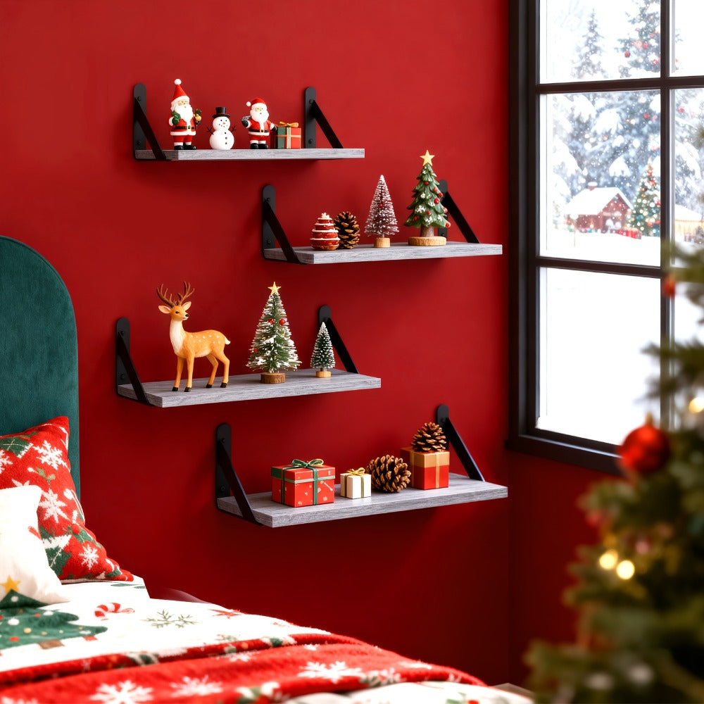 Floating Shelves Wall Mounted 4-Pack, Decorative Wall Shelves for Bedroom, Living Room, Bathroom & Plants