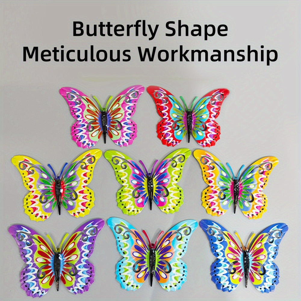 Colorful Metal Butterfly Wall Decor, Eight-Piece Set with 3D Folded Wings in Eight Distinct Designs