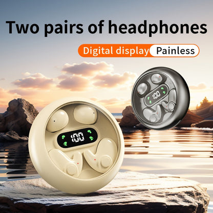 Invisible Sleep Wireless Earbuds 2 Pairs, Mini In-Ear Earphones HiFi Sound Noise Reduction Bass Touch Control Digital Display Long Battery Type-C, for Office Leisure Sport Sleep Men Women