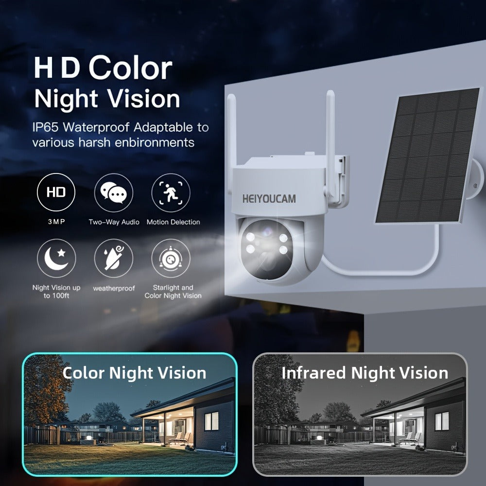 3MP Solar PTZ Outdoor Security Camera with 360-Degree Movement Label and One- or Four-Camera Options