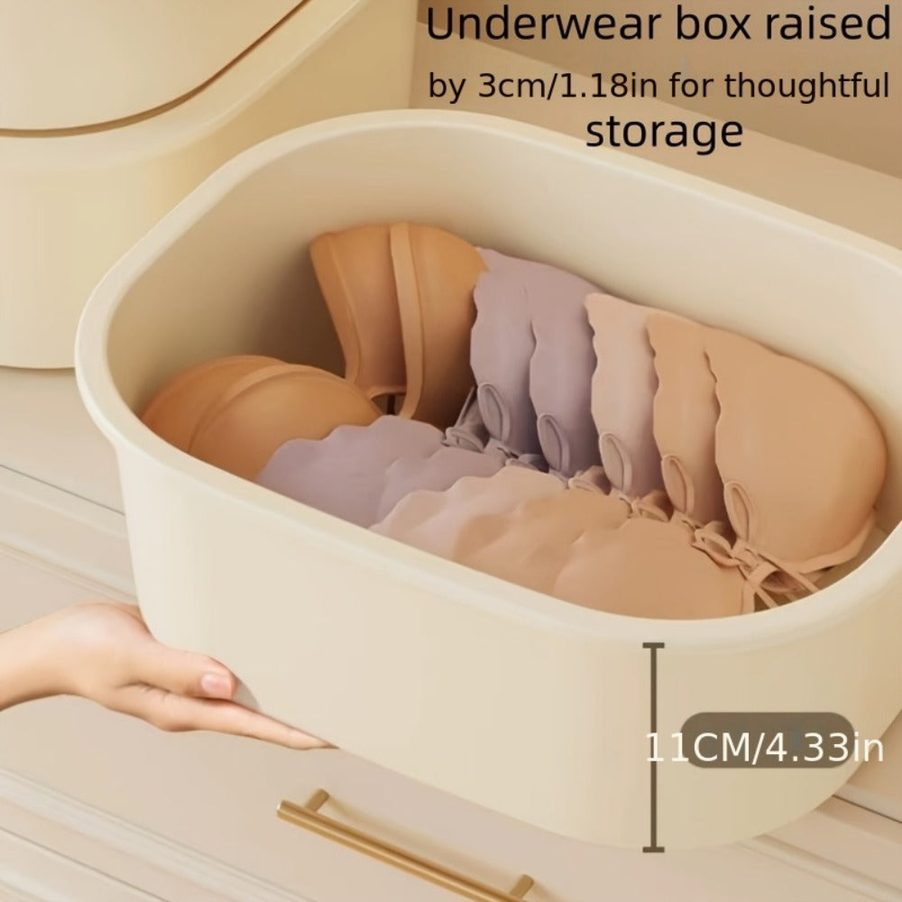 Three-Piece Beige Drawer Organizer Bin Set with Lidded Dividers for Underwear, Socks and Small Accessories