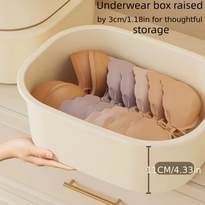 Three-Piece Beige Drawer Organizer Bin Set with Lidded Dividers for Underwear, Socks and Small Accessories