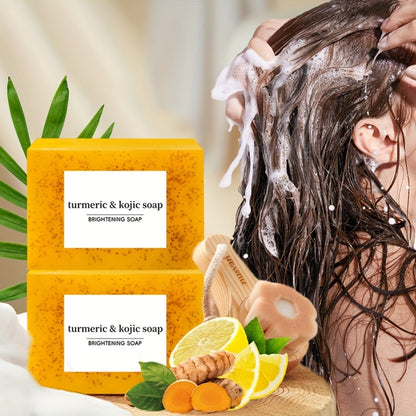 Turmeric Soap Handmade Bar – Lemon, Quercetin & Vitamin E Natural Soap with Olive Oil, Deep Cleansing & Moisturizing, Brightening Body & Face Wash Soap, Turmeric Shampoo Bar for All Skin Types
