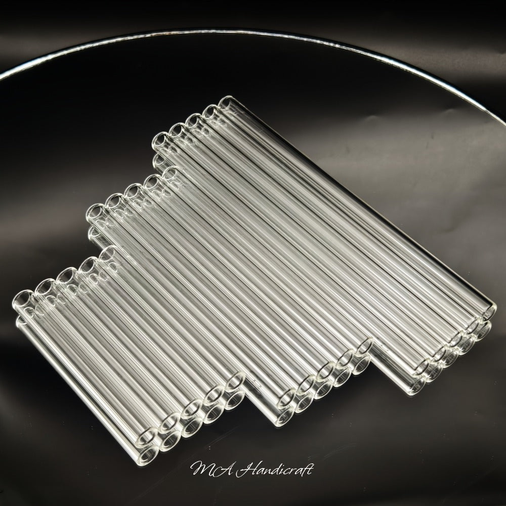 12-Pack Reusable Borosilicate Glass Straw Set with Cleaning Brushes in 6 or 8 Inch Lengths for Drinks