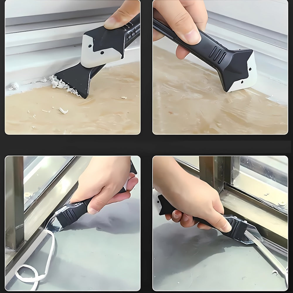 Six-in-One Grout and Caulk Removal Tool Kit with Five Replaceable Blades and Four Silicone Finishing Pads