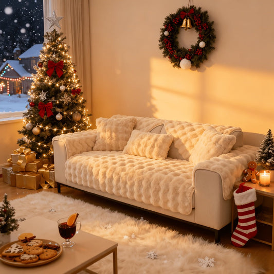 Sofa Cover Bubble Faux Rabbit Fur Panels with Silicone Non-Slip Backing for Seat, Armrest or Backrest