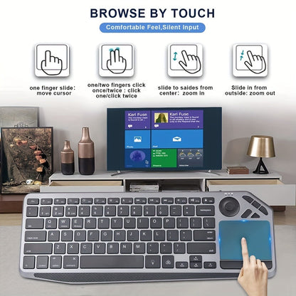 Touchpad Wireless Keyboard 2.4G Dual Mode – Backlit Multimedia Hotkeys, Type-C Rechargeable, All-in-One Remote for Smart TV, Android TV Box, Tablet, PC & Computer | Deep Grey