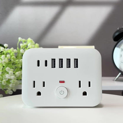 Surge Protector Power Strip 8-in-1 Mini Wall Adapter with 2 AC Outlets, 4 USB-A, 2 USB-C and One or Two-Pack Options