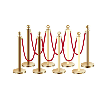 Stanchion Posts with Red Velvet Rope Set - Gold Crowd Control Barrier, for Home, Office and Event Organization