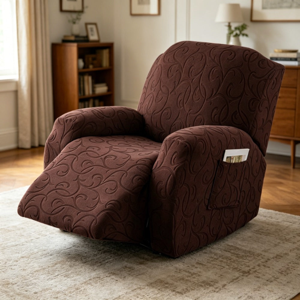 Chair Cover Four-Piece Stretch Recliner Slipcover with Swirl Texture and Four Available Color Choices