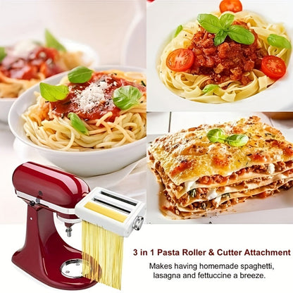 Pasta Maker Attachment for Stand Mixer – 3-in-1 Stainless Steel Noodle Making Kit for Homemade Spaghetti & Fettuccine, Durable & Easy to Use, Compatible with Most Stand Mixers