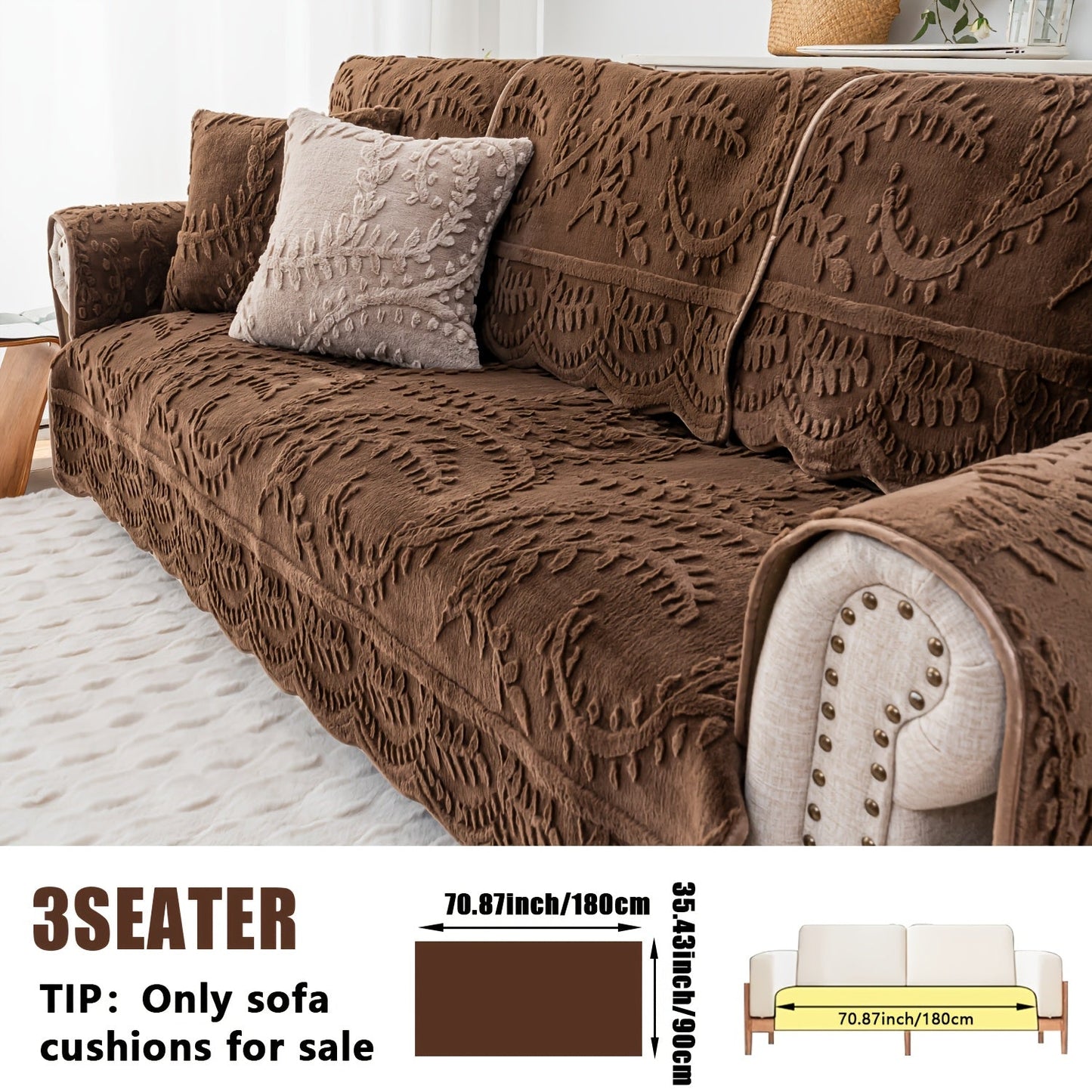 Sofa Cover Quilted Faux Rabbit Fur Plush Panels in 35.43-Inch Width with Seat, Pillowcase and Two-Piece Options