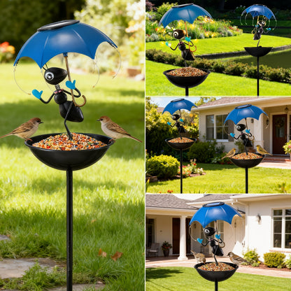 Solar Frog Statue Garden Light with Bird Feeder & LED String Decor, for Garden, Pathway and Patio Lighting