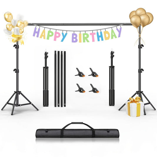 Background Stand Kit 8.5x10ft Adjustable Backdrop Stand for Birthday Party Festival Photography, Heavy Duty Crossbar Support, Easy Assembly, for Indoor Outdoor Events