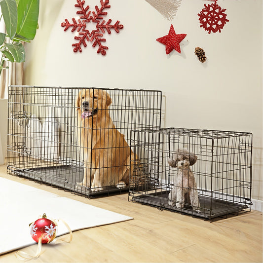 Dog Crate with Divider Panel & Double Door - Folding Metal Wire Dog Cage with Leak-Proof Tray, Indoor Outdoor Travel Pet Kennel for Small Medium Large Dogs, 5 Sizes