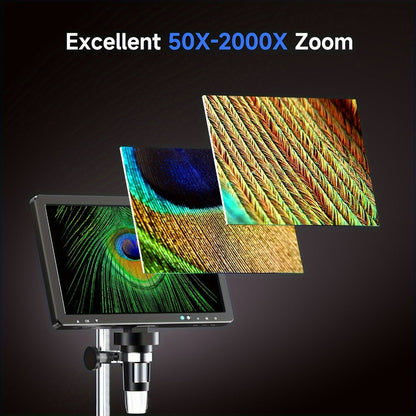 DM12 10.1-Inch IPS Digital Microscope with Dual Side Lights and Extended Stand for Coin and Circuit Board Inspection