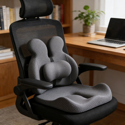 Lumbar Support Cushion & Seat Cushion Set – Ergonomic Office Chair Pillow for Lower Back Pain Relief, Breathable Memory Foam Waist & Hip Support for Home, Car & Desk Chair