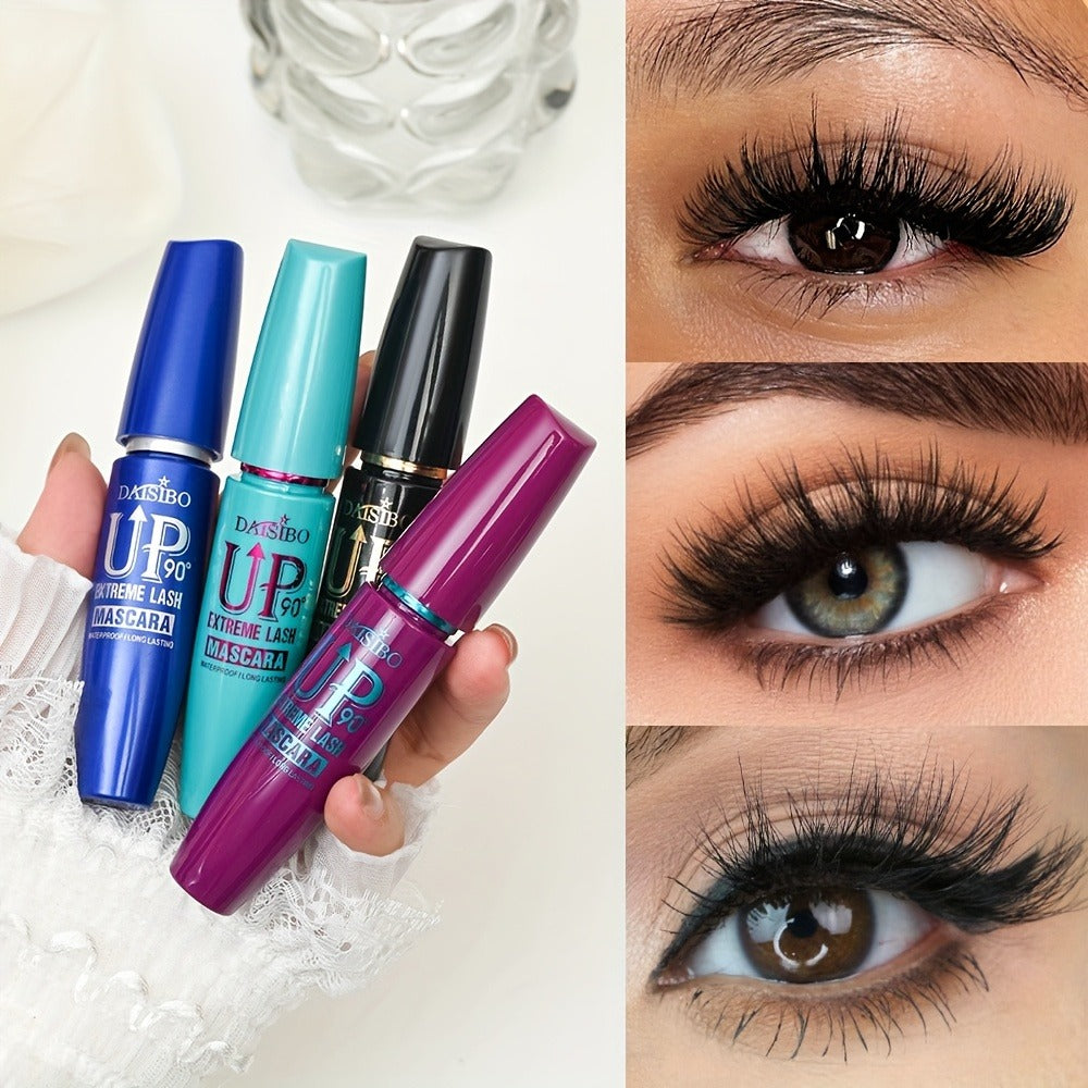 Black Mascara Four-Piece Set with Turquoise, Blue, Black and Magenta Tubes and Straight Bristle Wands
