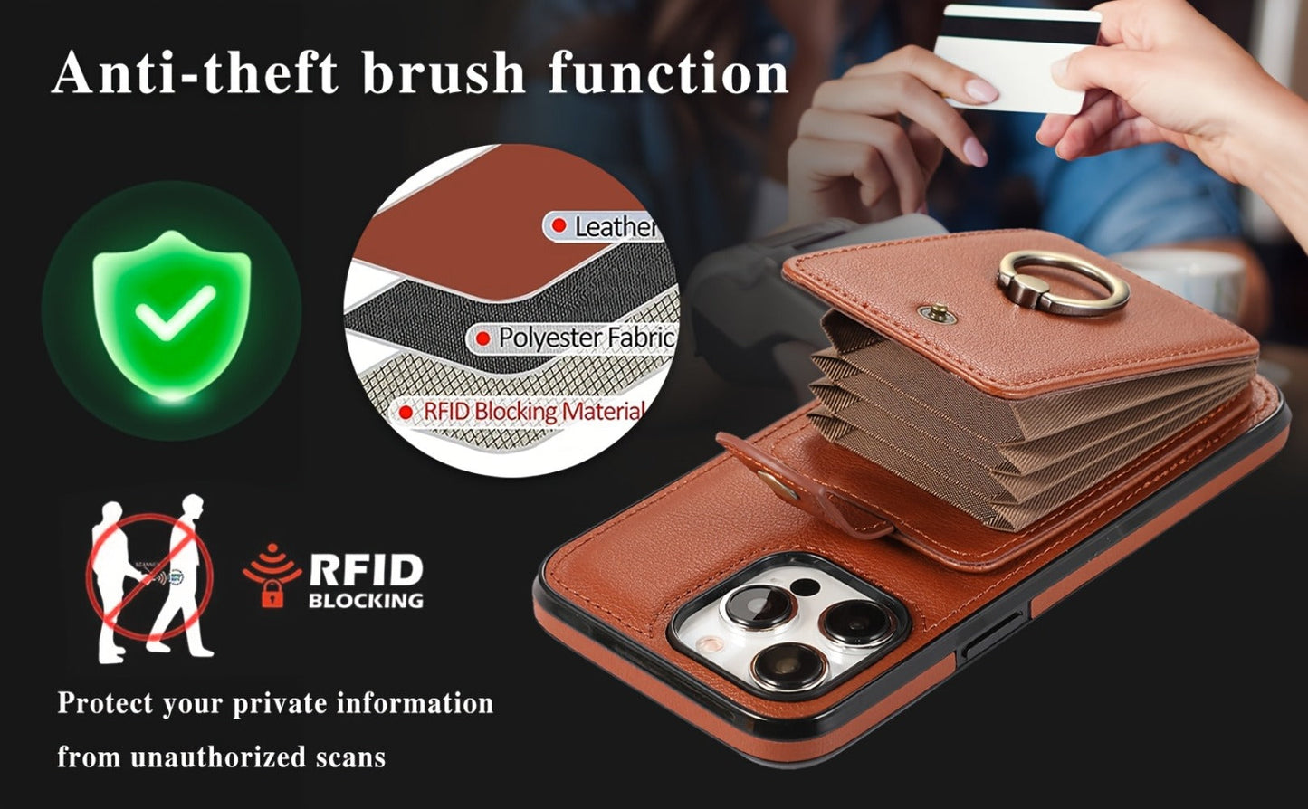 Phone Case RFID-Blocking Wallet with 2–3 Card Holder, Fold-Out Kickstand and Magnetic Charging for Select iPhones