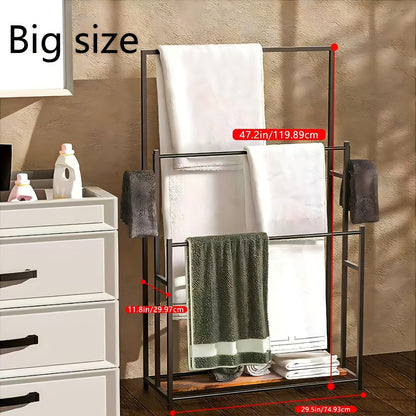 Three-Tier Freestanding Towel Rack in Small or 47-Inch Black Floor-Standing Configurations