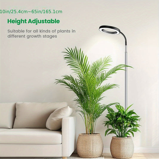 Plant Light Full Spectrum Gooseneck 360° | 3 Color Modes 10 Dimming Levels 3/6/12H Timer 65'' Telescopic Pole | Indoor Grow Lamp Large Plants Black White