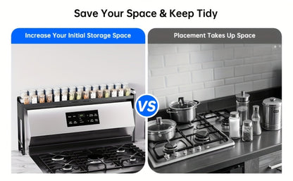 Expandable Stove Shelf Kitchen Organizer with 27.4-32.7-Inch Width, Adjustable Height and Utility Hooks