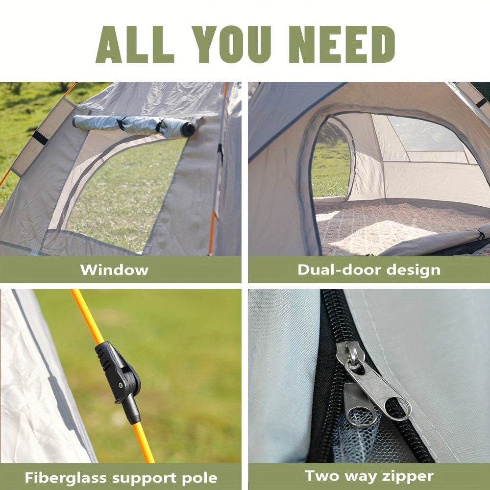 Camping Tent Pop-Up with Dual Doors, Optional Mesh Windows and 1-3 or 3-4 Person Source Options