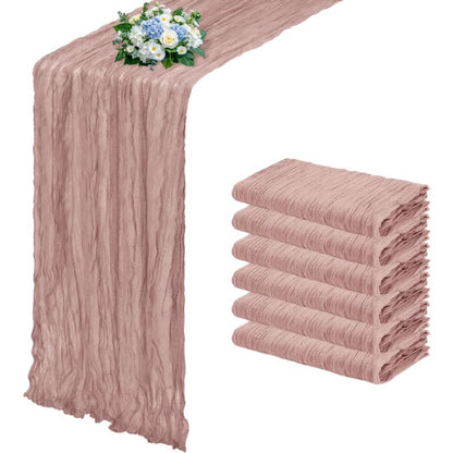 Six-Piece Cheesecloth Table Runner Set, 21.7 x 72.8 Inches Each in Nine Colors for Dining and Events