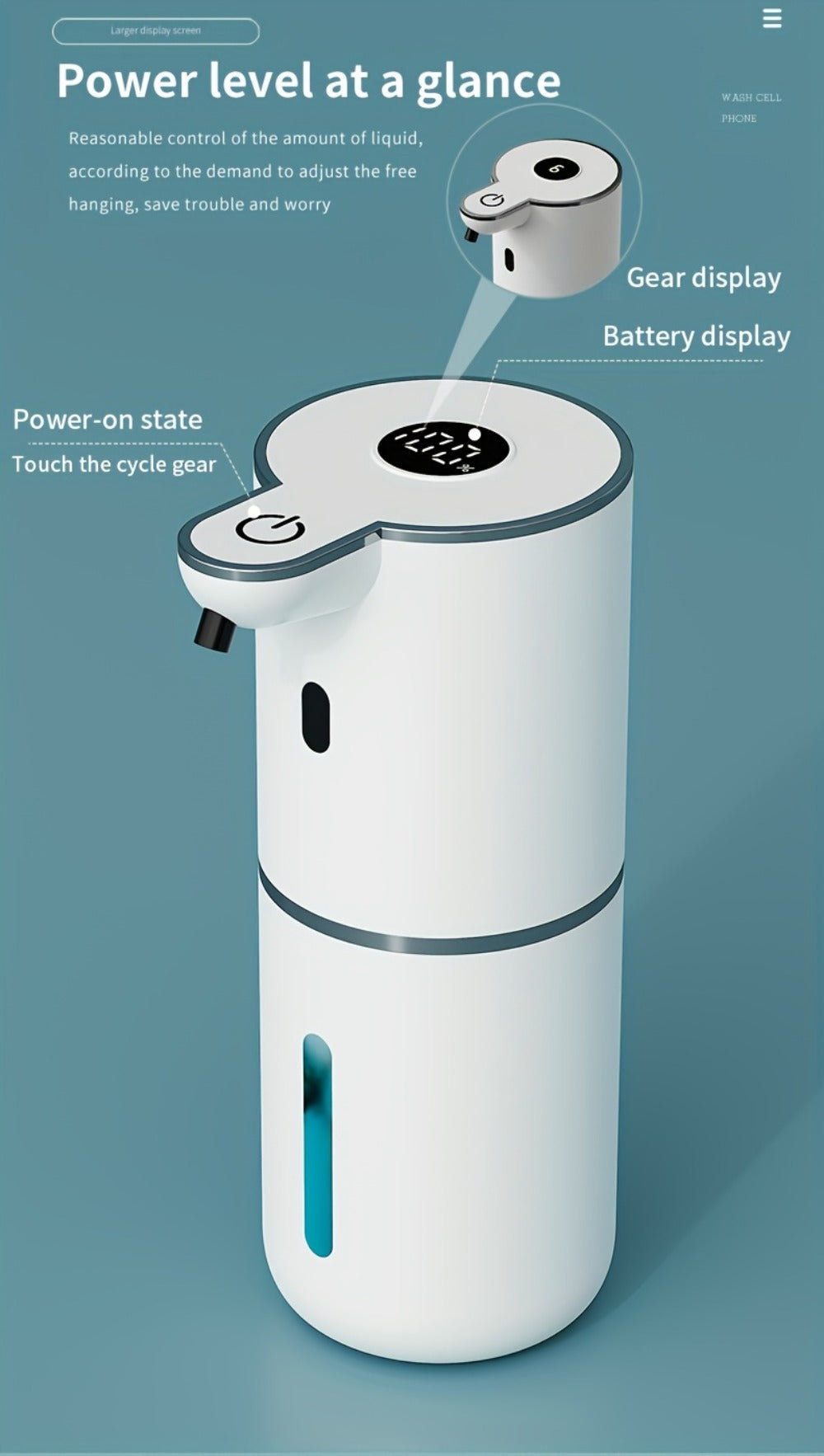 Rechargeable Touchless Foam Soap Dispenser with Six-Level Display, Countertop or Wall Mount in Black or White