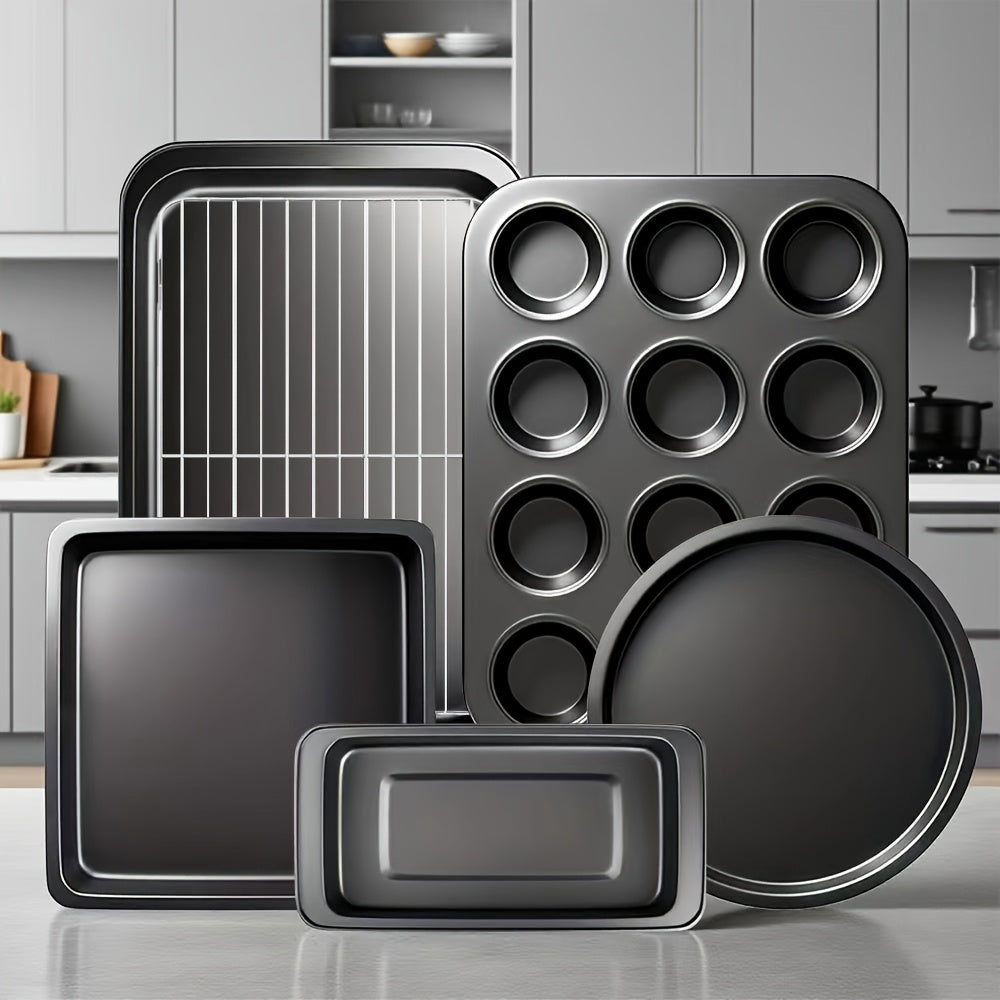 Mixed-Color Bakeware Set with 2–18 Pieces, Cake and Muffin Pans, Trays, Racks and Tools Pictured