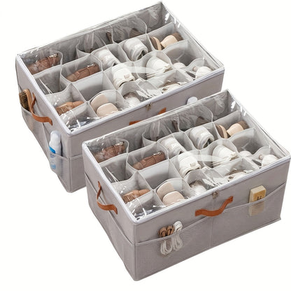 Shoe Storage Box 16-Pair, Clear Foldable Shoe Organizer with Flip-Top Lid & Reinforced Handles — Heavy-Duty Space-Saving Shoe Box for Closet, Bedroom & Entryway | Black & Grey | 1 or 2 Pack