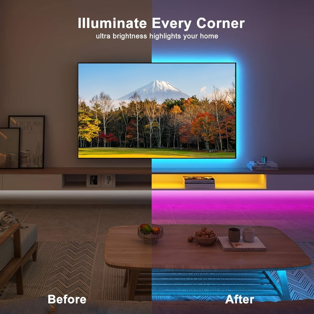 RGB LED Strip Lights USB Powered TV Backlight with Remote Control - 16 Color Changing Dimmable Cuttable for TV PC Bedroom Gaming Room Bookshelf Desk Party Home Ambiance Lighting 13FT 20FT