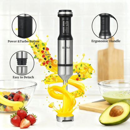Silver Immersion Blender Set with 1000ml Beaker, 450ml Chopper, Whisk and Frother Attachments
