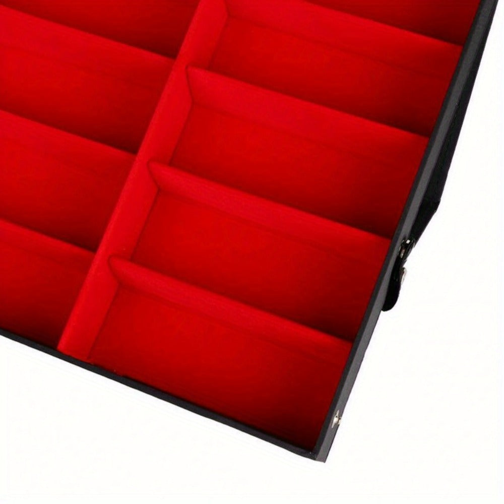 Eighteen-Grid Foldable Eyeglass Display Organizer in Black or White, Measuring 47.2 x 32 x 8 cm