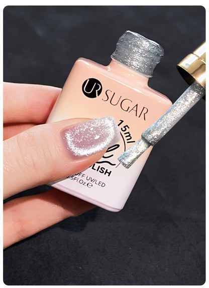 White Glitter Cat Eye Gel Polish Set 2pc Sparkling Magnetic with Stick Included | Soak Off UV LED 0.51oz Each Semi-Permanent 3D Nail Art | Salon & Home DIY Manicure Kit for Women Beginners