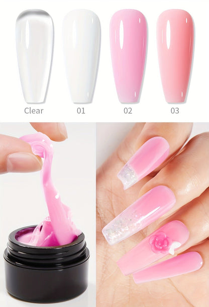Builder Gel Nail Extension Starter Kit 5pcs Clear Nude Solid — Hard Gel Sculpting Set with Flower Molds & Sculpting Brush for 3D Floral Nail Art, Rhinestone Acrylic Extensions for Women Beginners & Salon