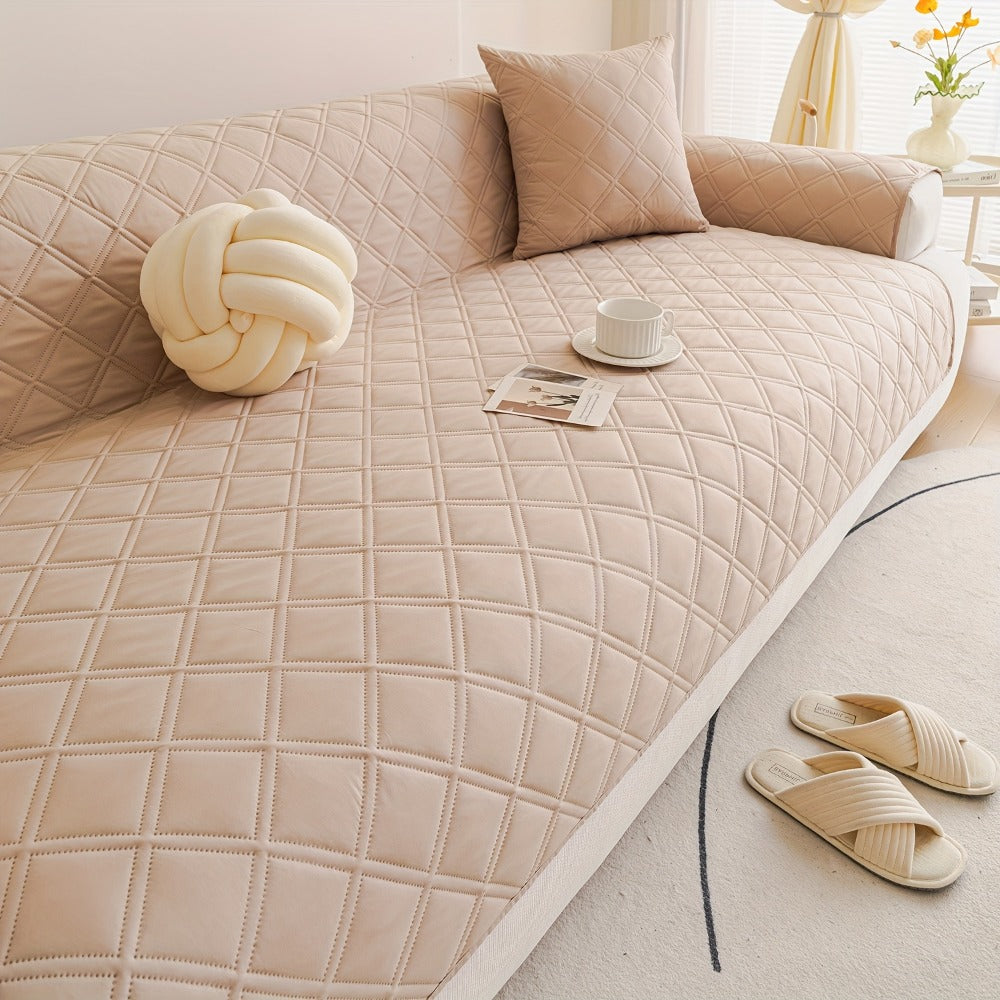 Sofa Cover Three-Piece Soundwave Embossed Set with Sofa Panel, Two Armrest Covers and Anti-Slip Mat