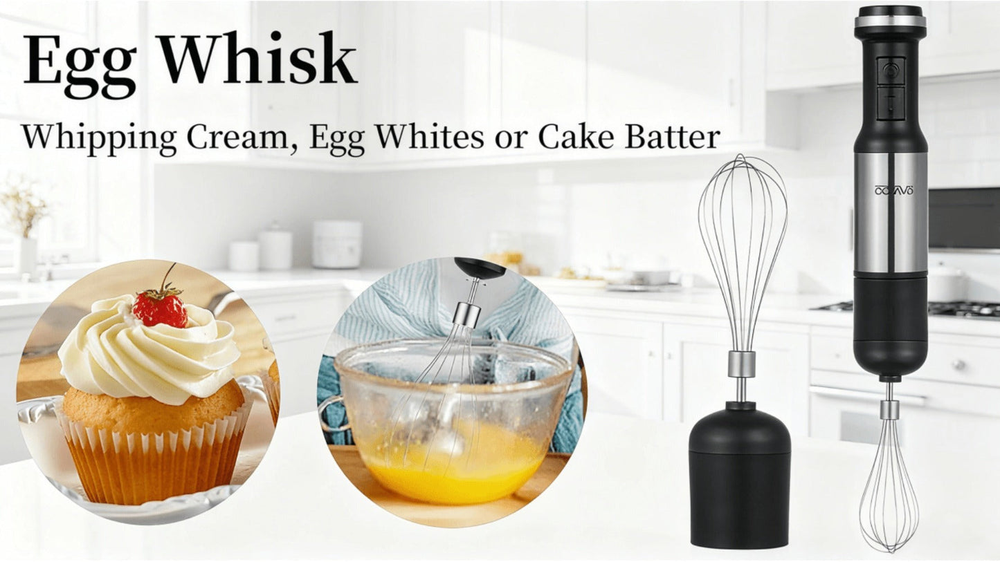 Silver Immersion Blender Set with 1000ml Beaker, 450ml Chopper, Whisk and Frother Attachments