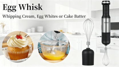 Silver Immersion Blender Set with 1000ml Beaker, 450ml Chopper, Whisk and Frother Attachments