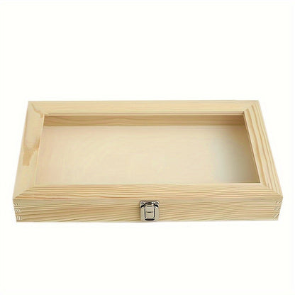 Wooden Display Cabinet with Transparent Lid – Lockable Rectangular Storage Box for Collectibles, Jewelry, Souvenirs & Memorabilia – Sturdy Wood with Secure Metal Latch