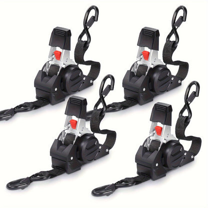 Ratchet Tie-Down Straps with Auto-Retract & Speed Control – Heavy-Duty Cargo Securing Kit with Hooks & Storage Bag | Motorcycle Transport, Towing & Truck Bed Load Securing