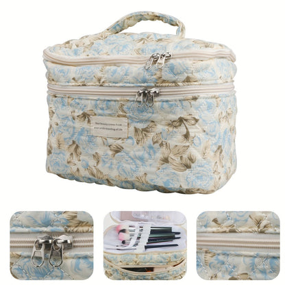 Makeup Bag – Set 3 PCS Quilted Cotton Dual Layer Large Capacity Floral Coquette Aesthetic Travel Cosmetic Bag Women Toiletry Organizer…