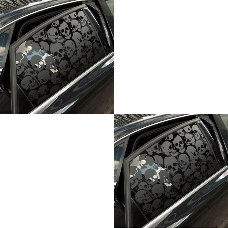 Car Window Decal Gothic Skull 2PCS Reflective Silver UV-Resistant Vinyl | Skeleton Sticker Full Cover Halloween Car Decoration Small 17x11in Large 21.6x17.7in Laptop Mirror Auto Styling