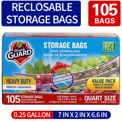 Reclosable Kitchen Storage Bags in Quarter-, One- or Two-Gallon Sizes with Five Count and Pack Options
