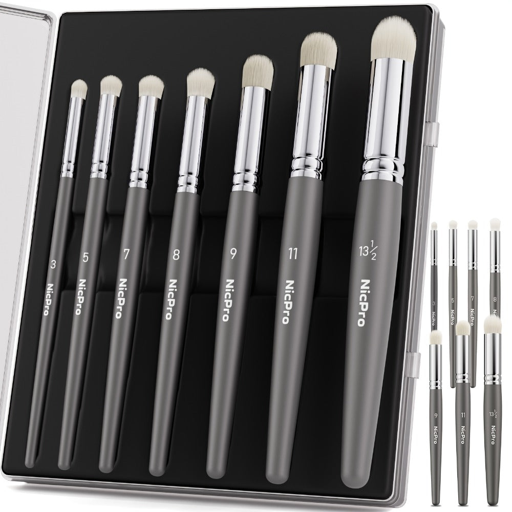 Dry Brush Set for Miniature Painting 7 Sizes – Professional Drybrush Kit with Storage Case | Hobby Detail Paint Brushes for Models Warhammer DnD Figures | Black & Gray | Gift for Hobbyists