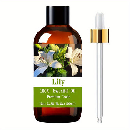 Essential Oil Lily Floral Aroma in 100ml Dropper Bottle for Aromatherapy, Massage and Personal Care