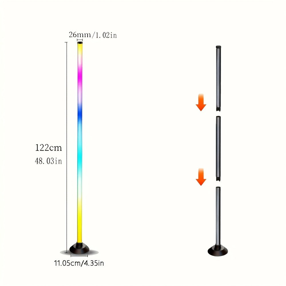 Slim RGB+IC Corner Floor Lamp with Segmented Light Bar, App and Remote Controls, Music Sync and One- or Two-Lamp Options